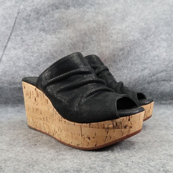Fiorentini+Baker Shoes Women 40 Wedge Sandal Fashion Leather Platform Cork Black - Picture 1 of 16